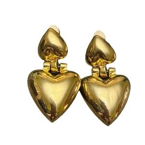 Vintage Escada Gold Tone Double Heart Clip On Earrings Statement